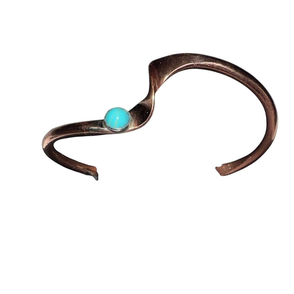 Copper and Turquoise Adjustable Bracelet with Stamp